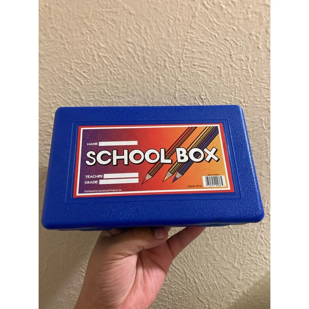Vintage 1980s Plastic Blue School Box pencil Case Retro Vibes